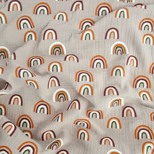 *REMNANT 193cm* European Double Gauze, Oeko-Tex, Rainbows Grey