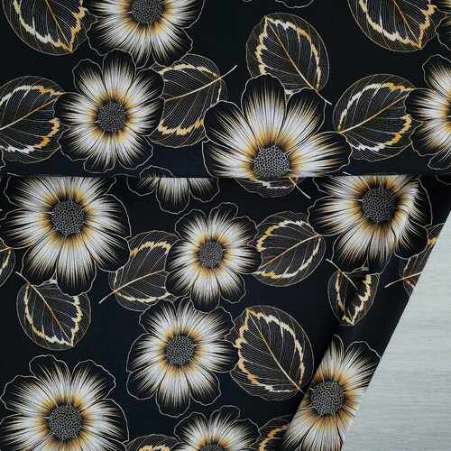 *REMNANT 139cm* European Modal Blend French Terry Knit, Large Flowers Black