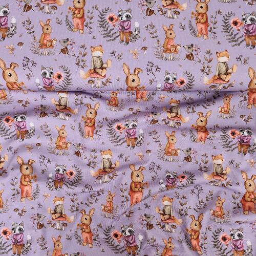 European Cotton Elastane Jersey, GOTS Organic, Bunny & Friends Periwinkle