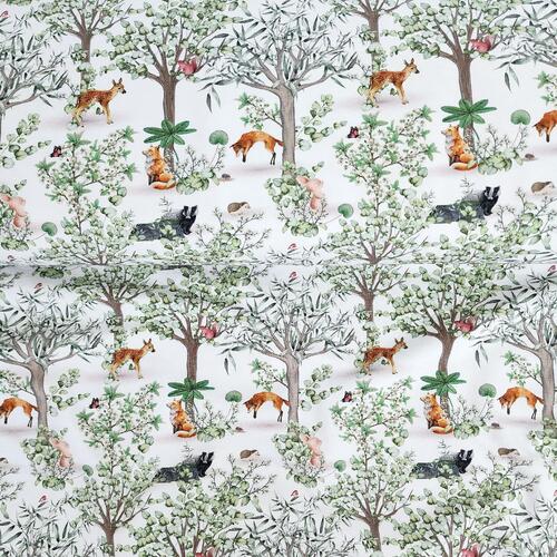 European Cotton Elastane Jersey, GOTS Organic, Woodland Animals