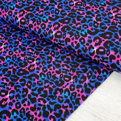 European Cotton Elastane Jersey, Oeko-Tex, Cheetah Print Indigo Pink