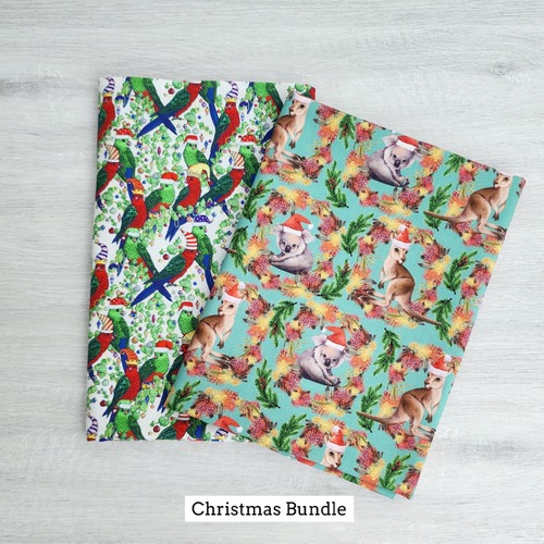 *Xmas Bundle Deal* KK Fabrics, A Wild & Colourful Christmas, Party Parrot's White & Kangaroo & Koala Aqua