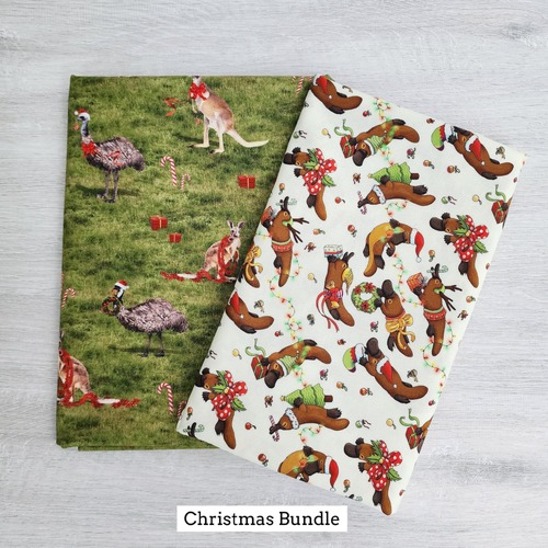 *Xmas Bundle Deal* KK Fabrics, A Wild & Colourful Christmas, Platypus's Cream & Festive Emu and Kangaroo Allover