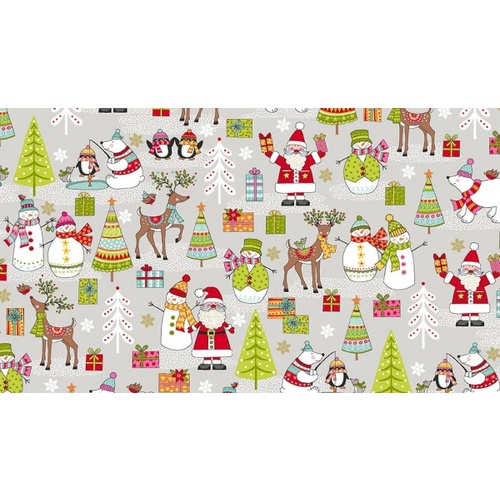 Makower UK, Festive Scenic Christmas, Grey Metallic