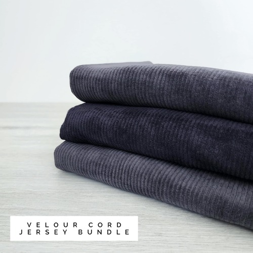 *3 PIECE REMNANT BUNDLE* European Stretch Velour Corduroy Jersey, Charcoal Grey & Dark Navy