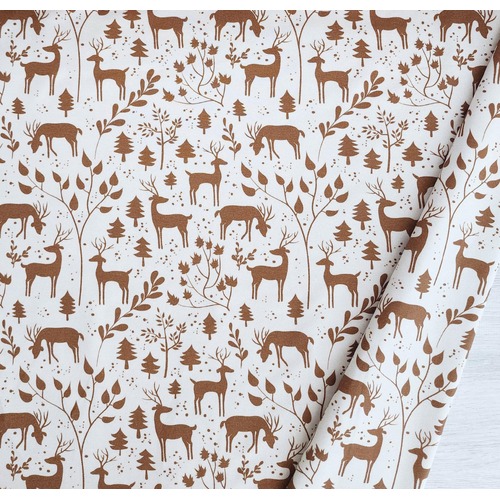 European Cotton Elastane Jersey, Oeko-Tex, Xmas Deers Natural