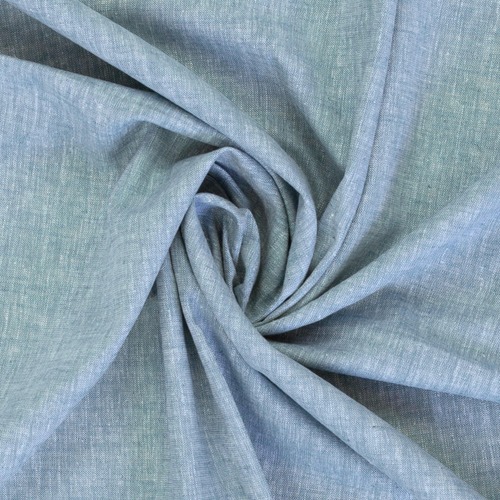 European Chambray Look Linen Cotton Blend Woven, Oeko-Tex, Light Teal