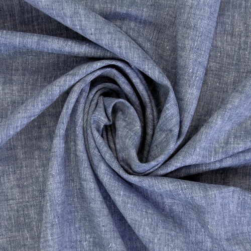 European Chambray Look Linen Cotton Blend Woven, Oeko-Tex, Dark Blue