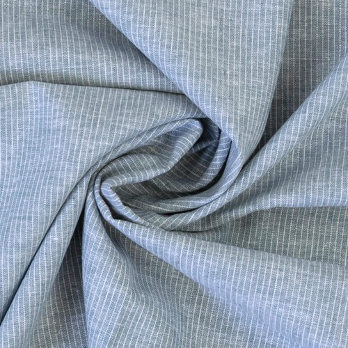 European Chambray Look Linen Cotton Blend Woven, Oeko-Tex, Lines Teal