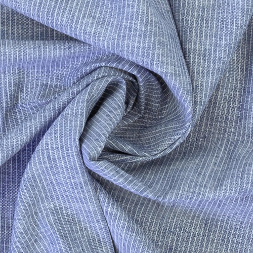 European Chambray Look Linen Cotton Blend Woven, Oeko-Tex, Lines Dark Blue