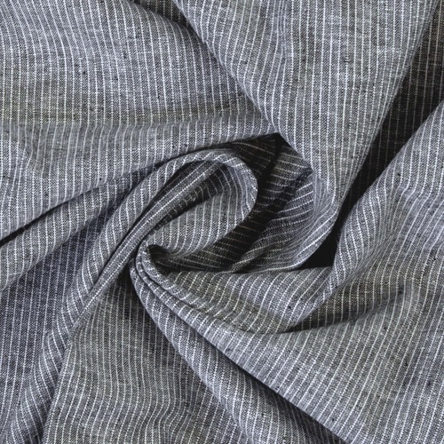 European Chambray Look Linen Cotton Blend Woven, Oeko-Tex, Lines Ash