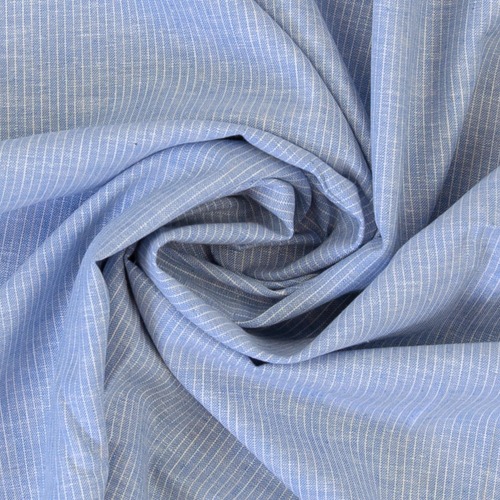 European Chambray Look Linen Cotton Blend Woven, Oeko-Tex, Lines Cornflower