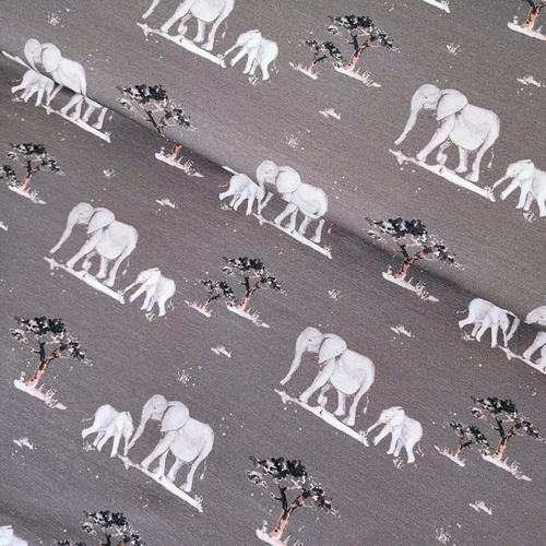 European Cotton Elastane Jersey, Oeko-Tex, Elephant Safari