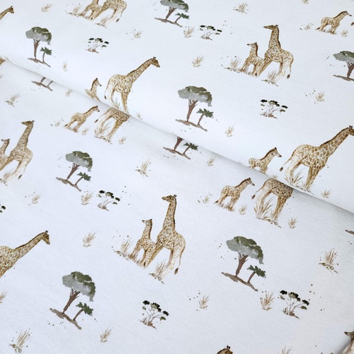 European Cotton Elastane Jersey, Oeko-Tex, Giraffe Savanna