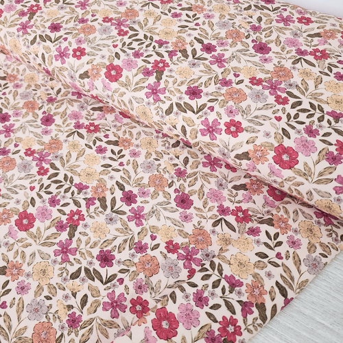 European Cotton Elastane Jersey, Oeko-Tex, Vintage Floral Vanilla