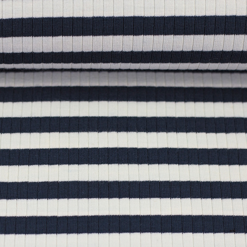 European Lounge Ribbed Jersey Knit, Oeko-Tex, Stripes Dark Navy