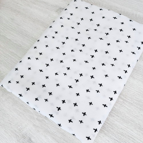 *REMNANT 149cm* European Viscose Crepe, Oeko-Tex, Black Crosses on White