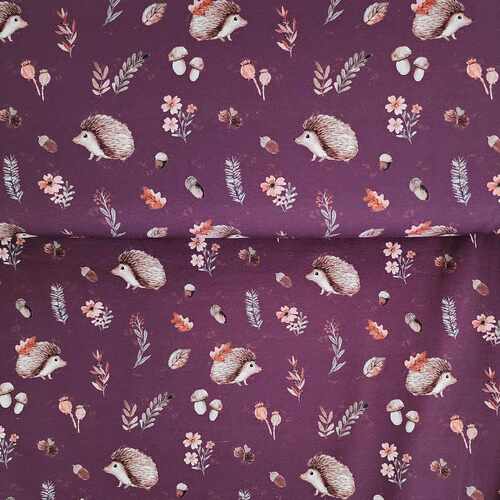 European Cotton Elastane Jersey, Oeko-Tex, Forest Hedgehogs Dark Port