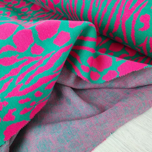 European Cotton Jacquard Knit, Oeko-Tex, Coral Green/Pink