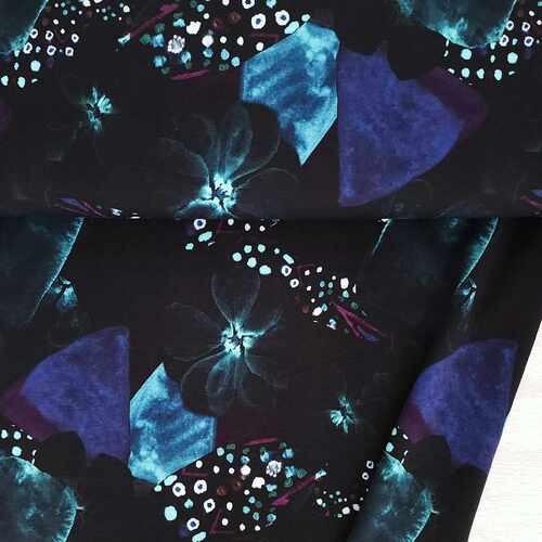 European Modal Blend French Terry Knit, Abstract Flowers