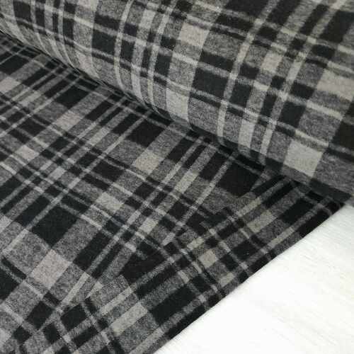 European Cosy Stretch Cotton Knit Flannel, Plaid Pewter